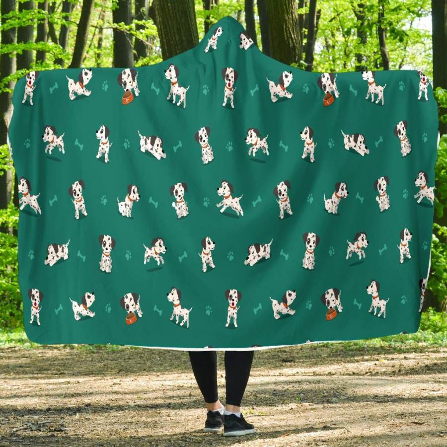 Dog Dalmatian Puppy Pattern Print Hooded Blanket