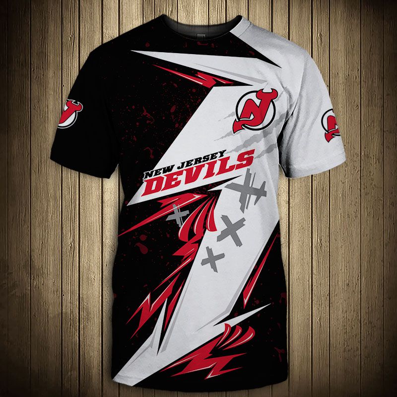 New Jersey Devils T-Shirt 3D Thunder Design Short Sleeve.Jpg