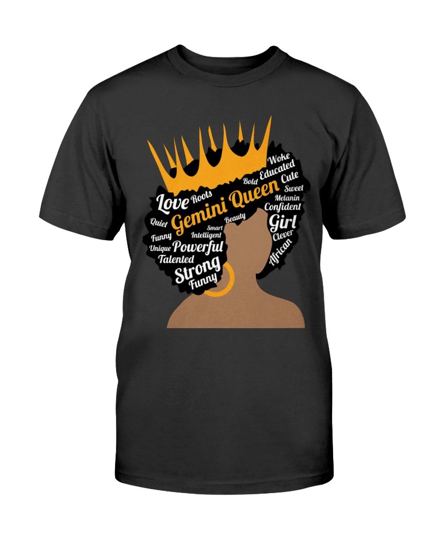 Gemini Black Queen Birthday Shirt, Gemini Queen Black Girl Natural Hair African American T-Shirt