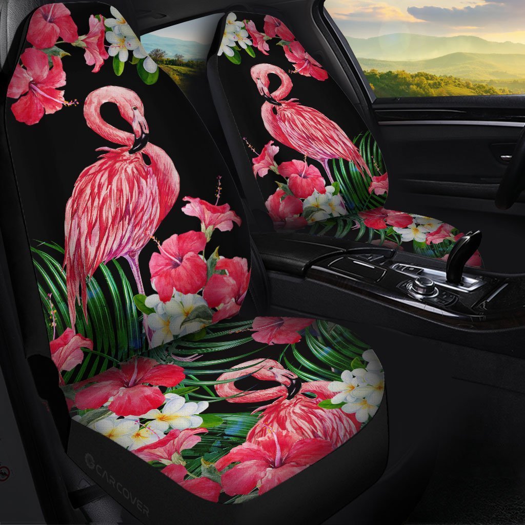 Pink Flamingo Car Seat Covers Custom Tropical Flower Car Interior Accessories