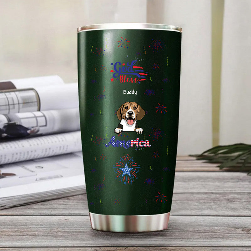 (Custom Personalised) 4Th Of July – God Bless Usa Tumbler Pets With Fireworks – Dark Color Lt8