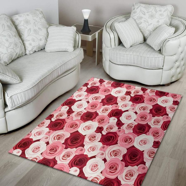 Red And Pink Rose Floral Area Rug