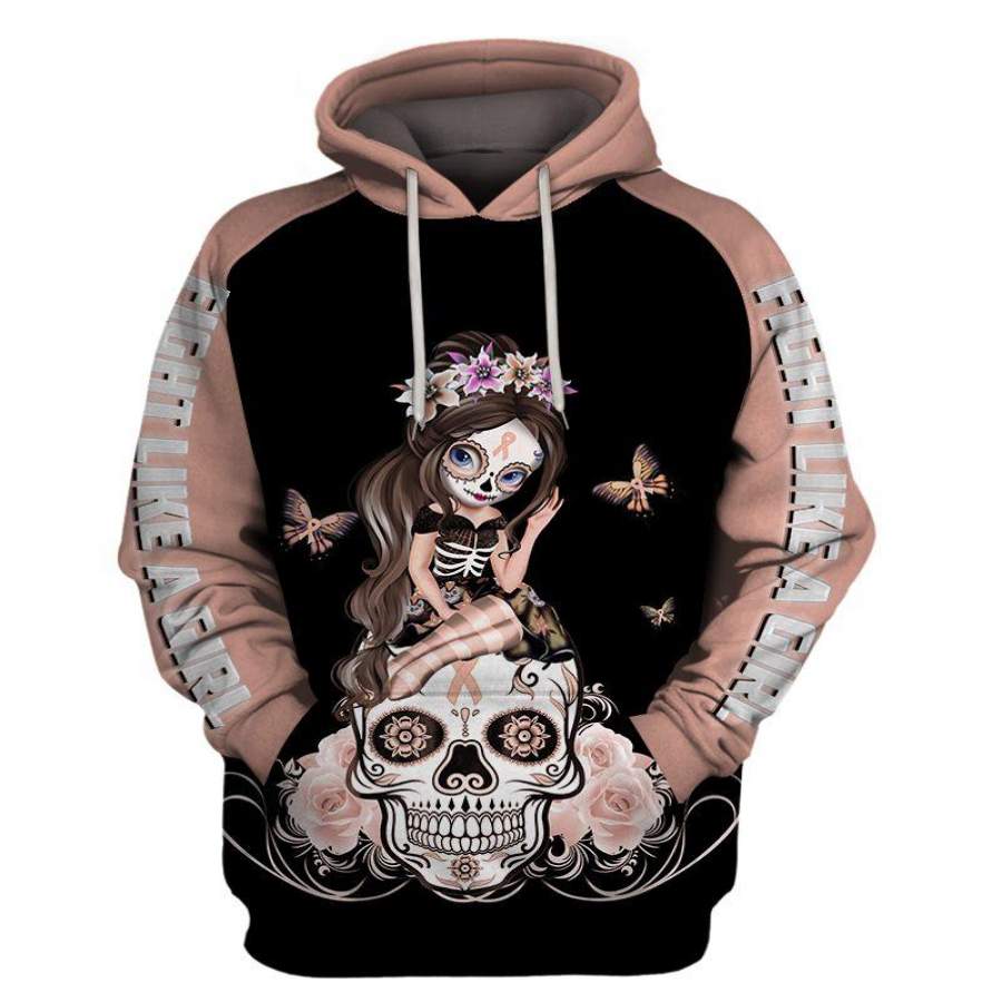 Peach Uterine Cancer Sugar Skull Girl Awareness Hoodie