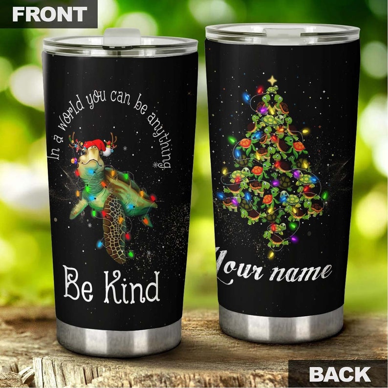 Cute Turtle Christmas Lights Be Kind Definition Personalized Tumbler-Turtle Present-Unique Tumbler-Birthday Christmas Gift For Turtle Lover