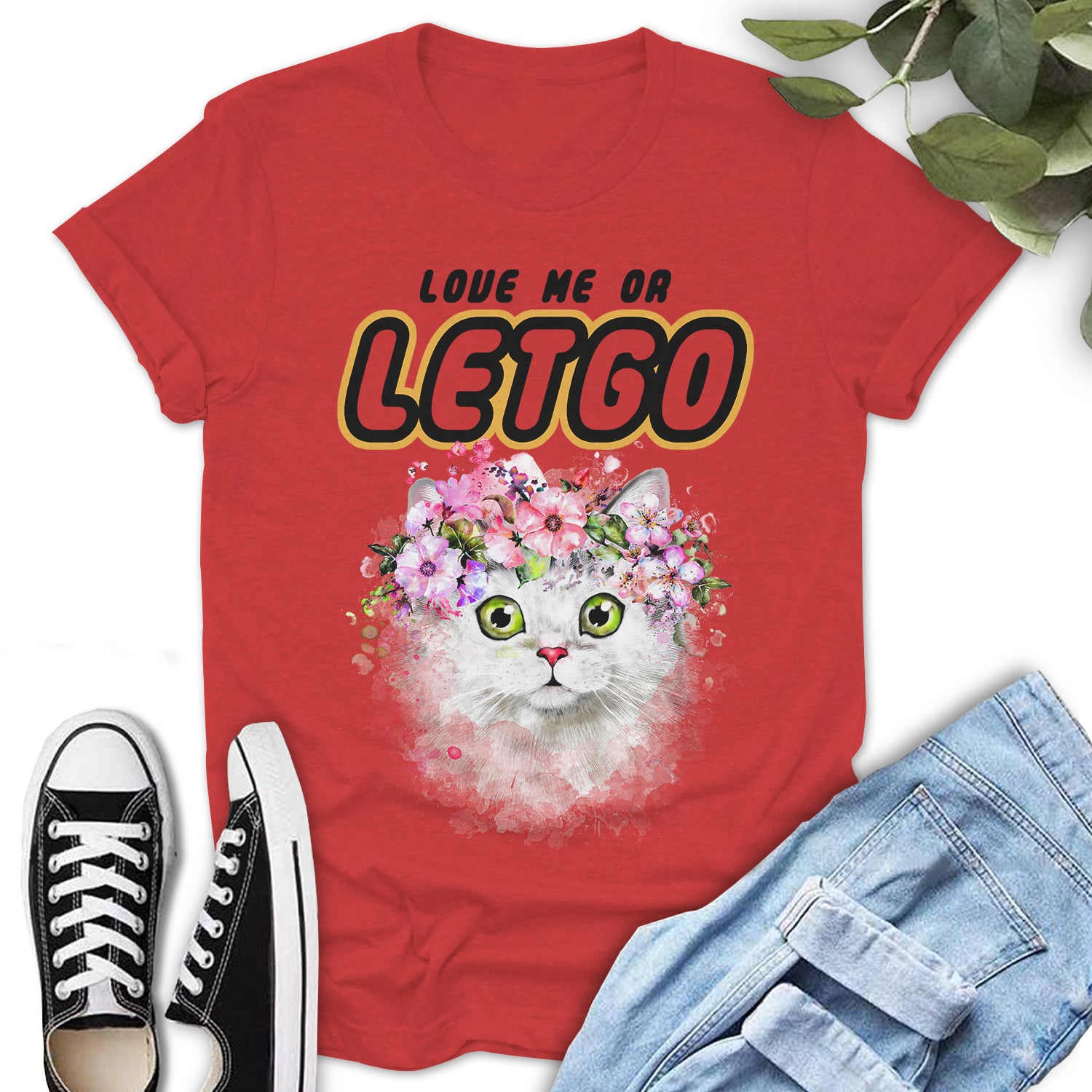 Love Me Or Letgo Cat Flower Cute T Shirt