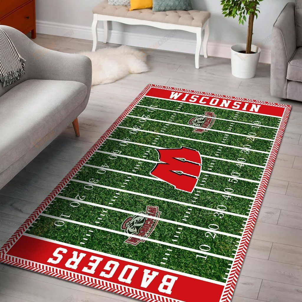 Wisconsin Badgers Area Rug American Football Field Polyester Area Rug Mat for Living Dining Dorm Room Bedroom Home Decorative