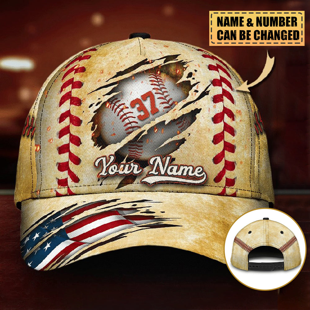 Personalized Custom Crack Baseball Classic Cap, Baseball Flag Usa Cap, Classic Cap For Baseball Lover