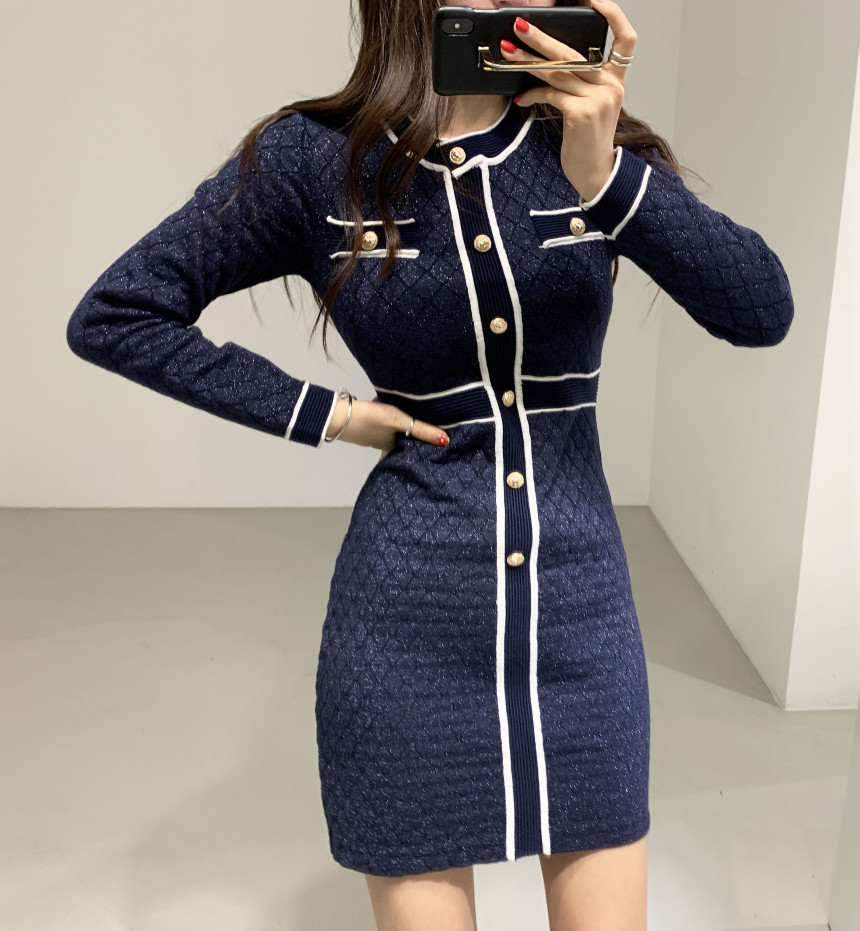 ZAWFL Autumn Winter Women Knitted Dress 2021 New Korean Long Sleeve O-Neck Bandage Sweater Clothing Elegant Ladies Dresses alx