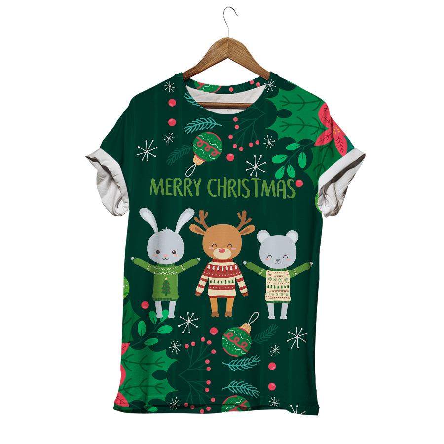 Merry Christmas Celebration  Xmas Mistletoe Cute Deer And Rabbit T-shirt