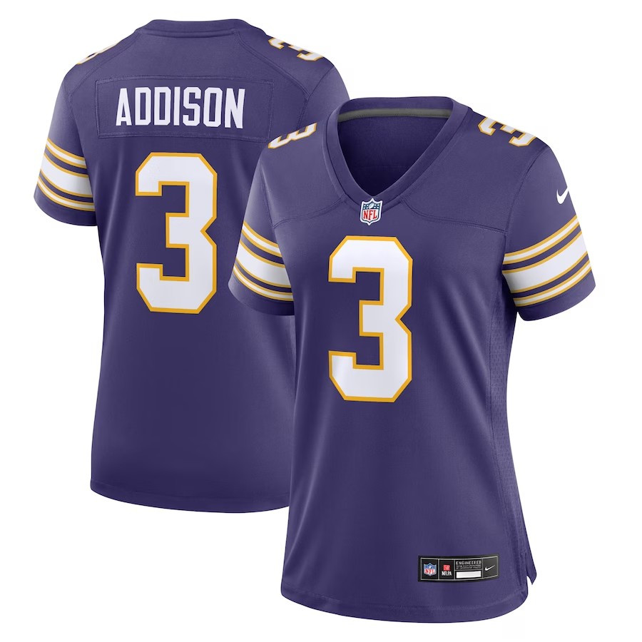 Women Minnesota Vikings #3 Jordan Addison Classic Player Game Jersey – Purple