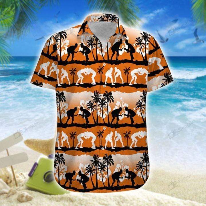 Wrestling Orange Black Unisex Hawaiian Shirts – Beach Shorts