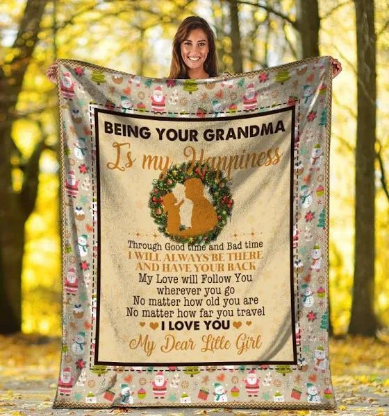 Thanksgiving Being Your Grandma Is My Happiness Flower Fleece Blanket Gift For Grandma Home Decor Bedding Couch Sofa Soft And Comfy Cozy