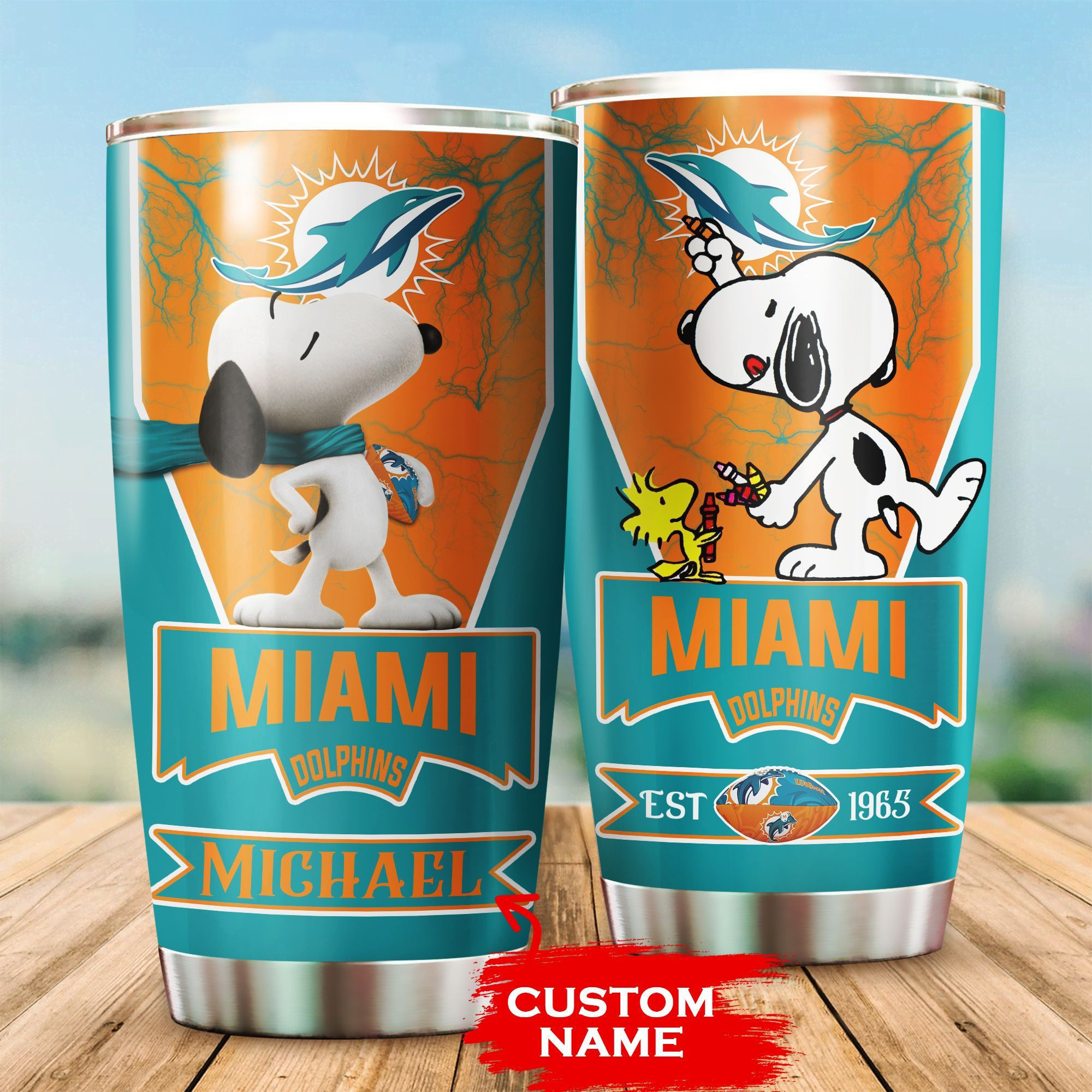 Personalized Miami Dolphins Snoopy All Over Print 3D Tumbler-Tph