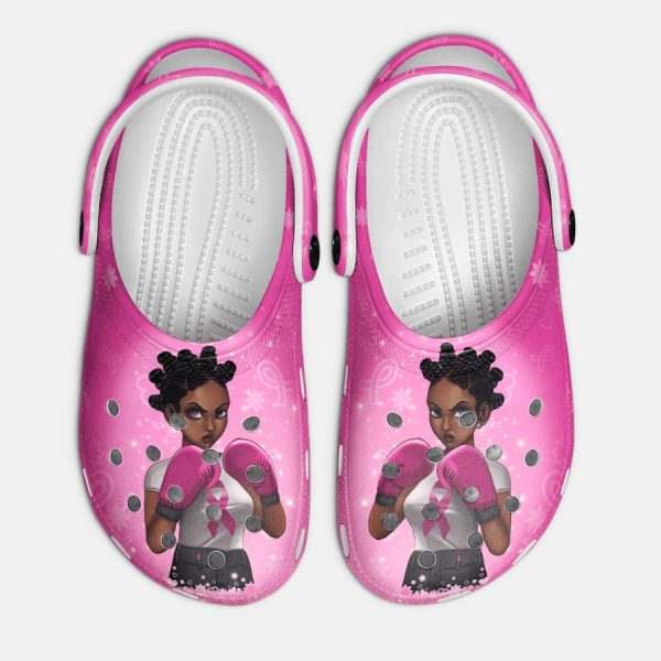 African American Afro Black Girl Breast Cancer Awareness Crocss Crocband Clog Shoes For Men Women Ht