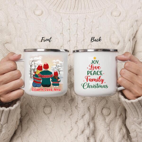 Personalized Campfire Mug, Joy Love Peace Family Christmas, Christmas Gift For Husband, Wife, Daughter, Son