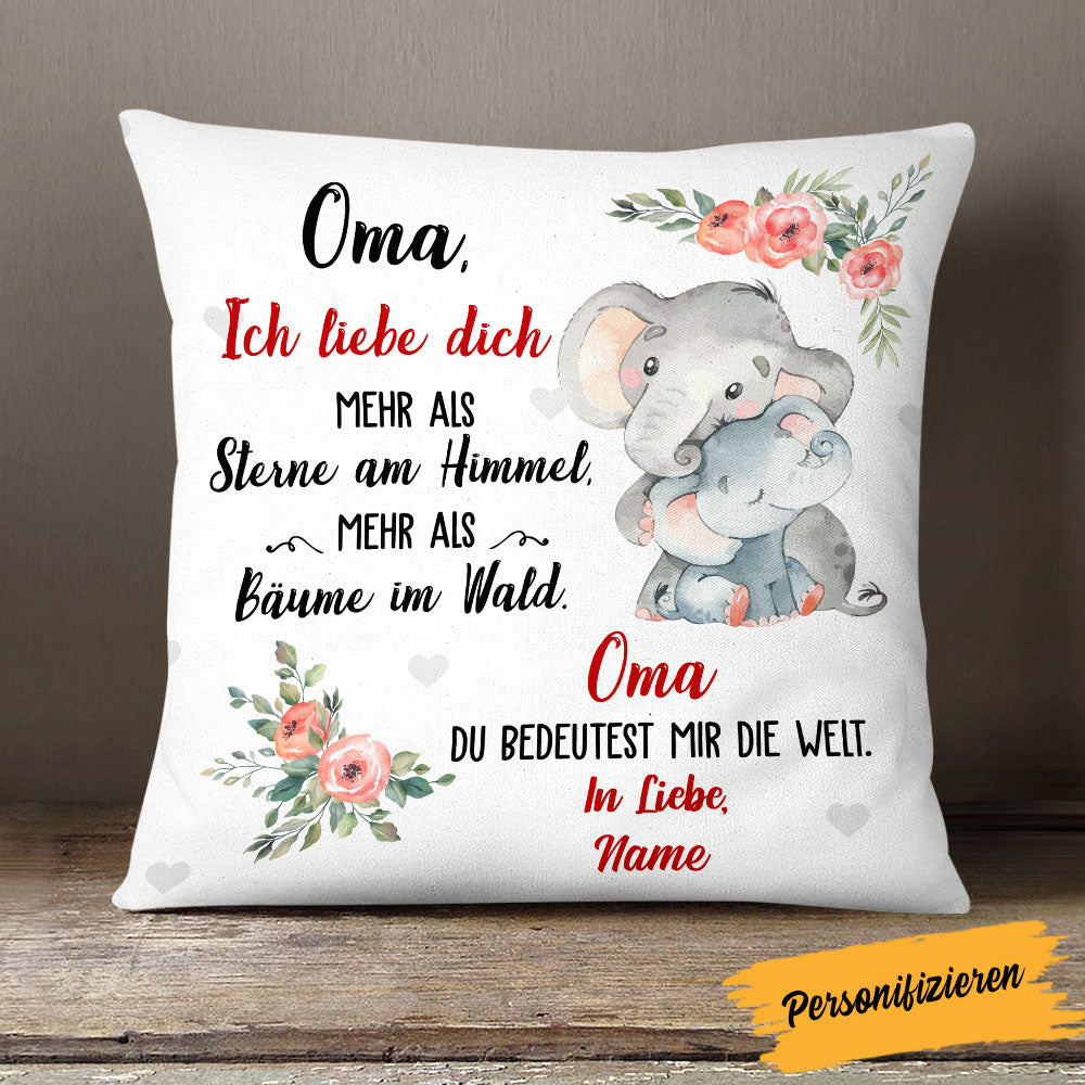 Personalized Elephant Mom Grandma German Mama Oma Pillow AP158 95O58 (Insert Included)