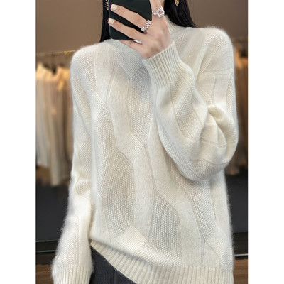 Autumn and Winter 2022 New Hot 100% Pure Wool Sweater Women’s Half High Collar Thickened Pullover Knitted Casual Undercoat alx