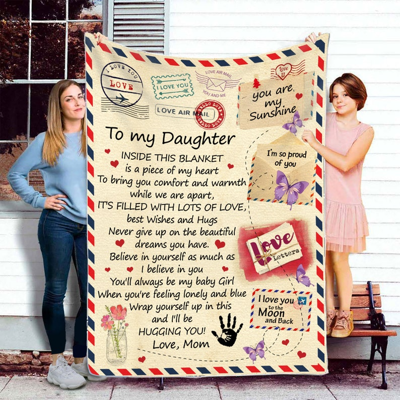 To My Daughter Blanket, Personalized Throw Blanket, Custom Gift Christmas Blanket From Dad & Mom, Birthday Throw Blanket, Letter Blanket.