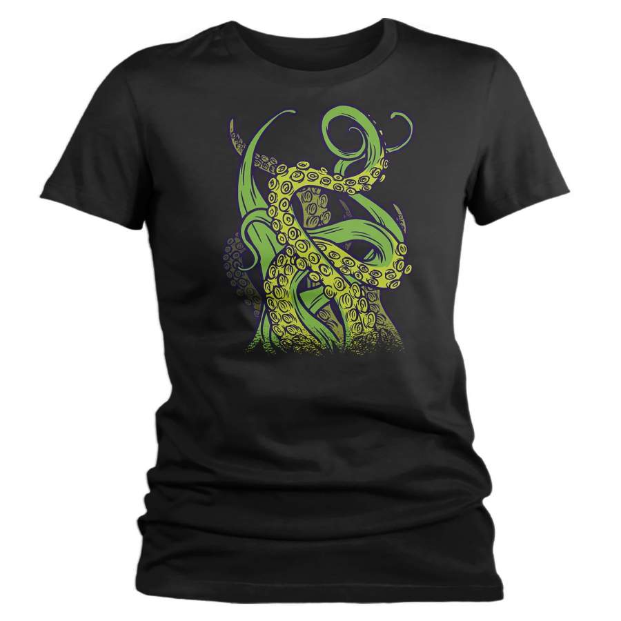 Women’s Octopus T Shirt Tentacles Shirt Grunge Tee Aquatic Kraken Hipster Shirt Octopuses Gift Idea Woman Ladies V-Neck