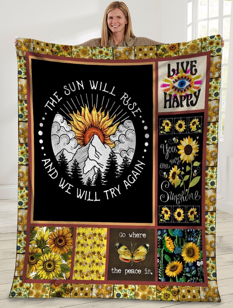 The Sun Will Rise Hippie Fleece Blanket