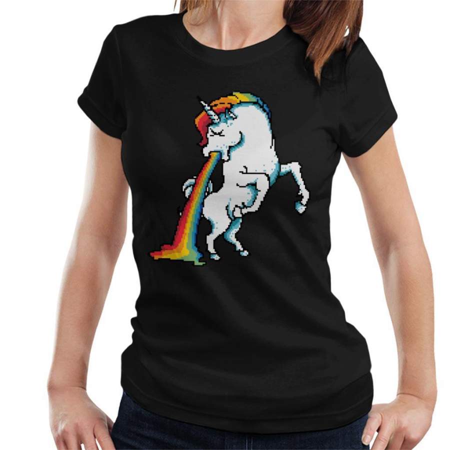 Unicorn Vomiting Rainbow Pixel Art Women’s T-Shirt