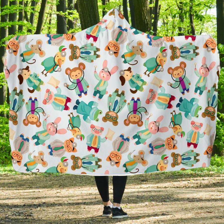 Animal Nurse Pattern Print Hooded Blanket