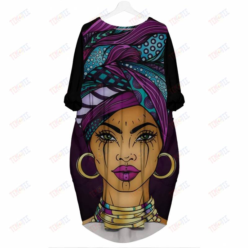 Temotee Beautiful Afro Woman 3D Pocket Dress Afro Girl Shirt African American Woman Gift Idea TMT9362