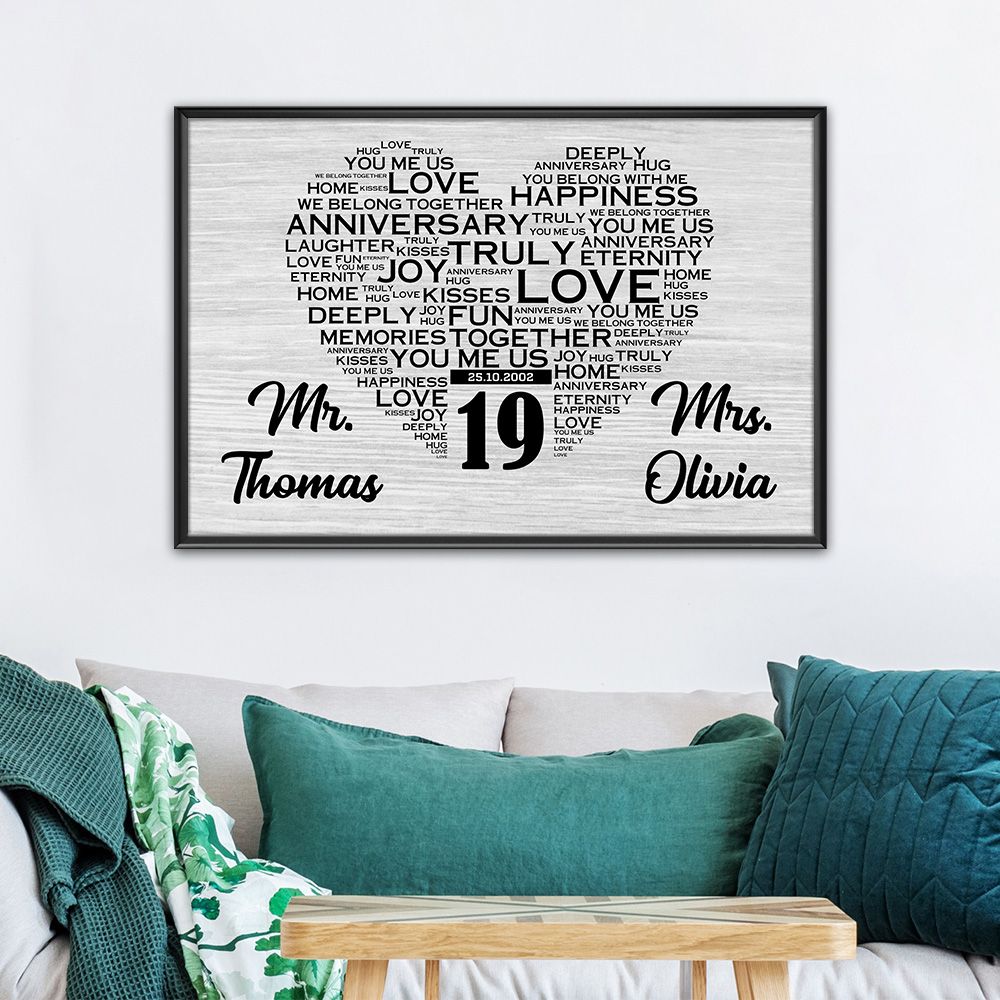 Personalized Names & Date 19Th Wedding Anniversary Gifts Poster For Couple, Husband & Wife, Her, Him