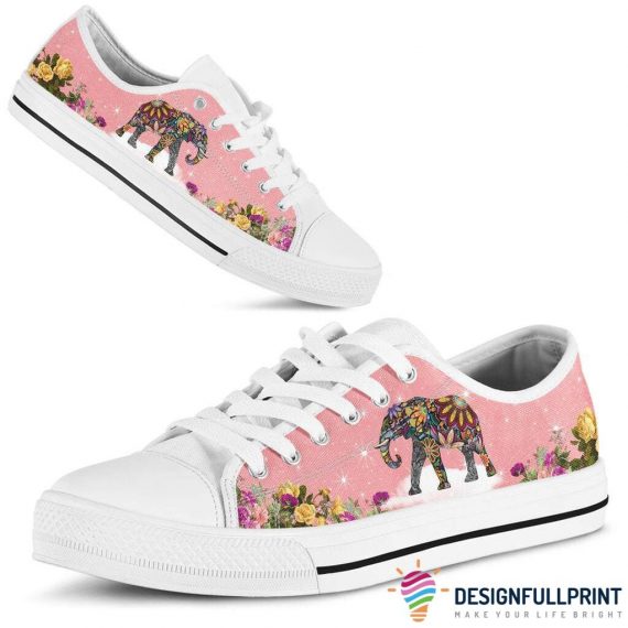 Gift For Elephant Lover Floral Elephant Lowtop Canvas Shoes Nhd