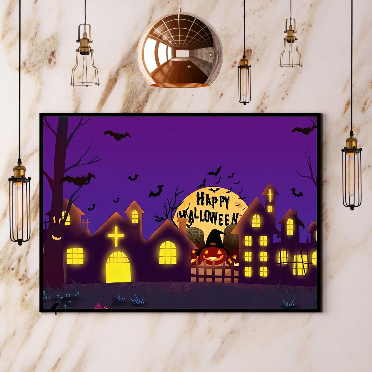 Happy Halloween Night Cross Halloween Gift Paper Poster No Frame  Matte Canvas Wall Decor