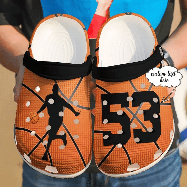 Custom Text Basketball Player Black Orange Clogs Shoes