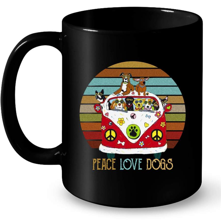 Peace Love Dogs, Hippie Van, Classic Vintage Retro – Full-Wrap Coffee Black Mug