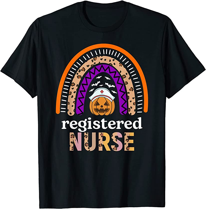 Registered Nurse Rainbow Leopard Print RN Pumpkin Halloween T-Shirt