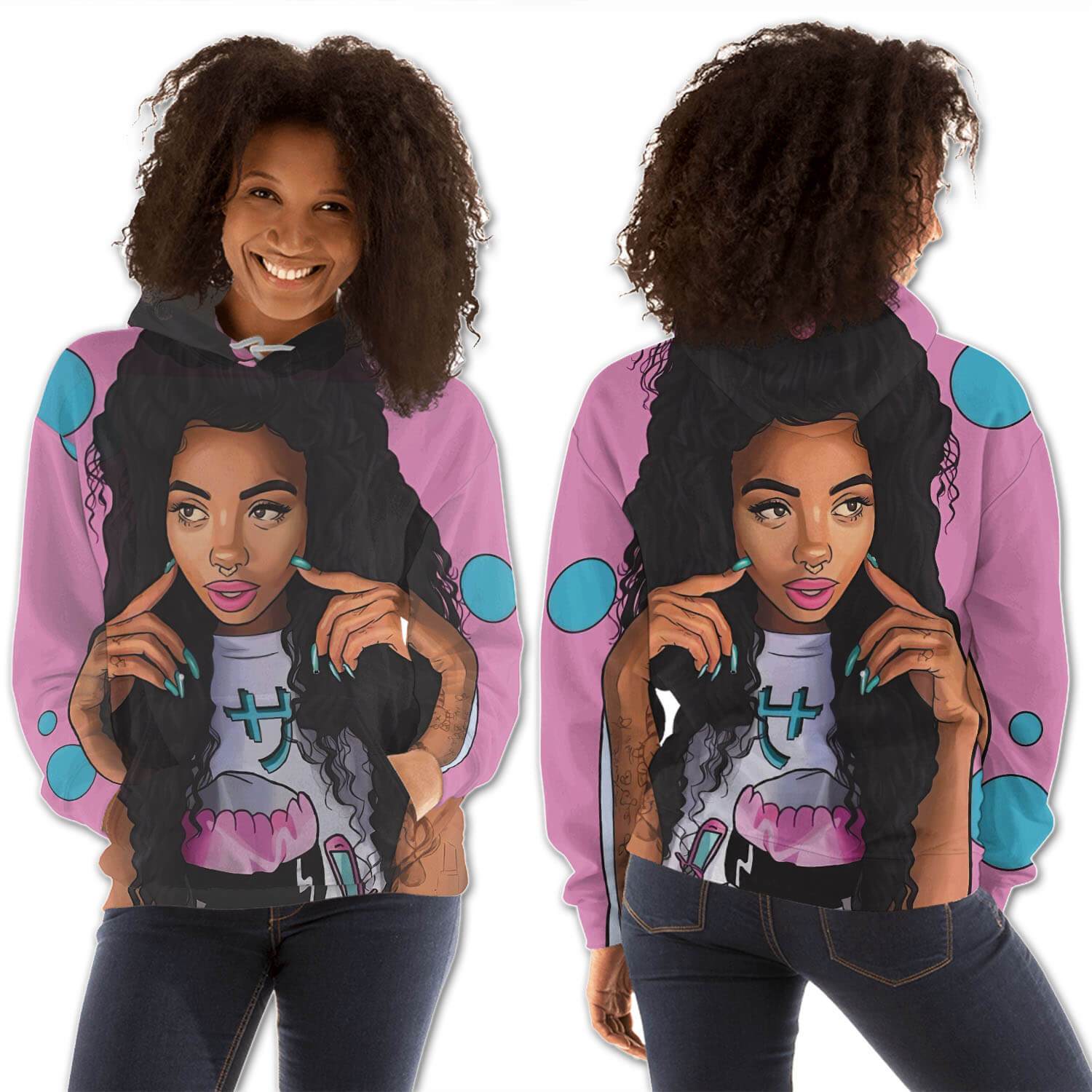 African American Hoodies Beautiful Black American Woman All Over Print Womens Hooded Sweatshirt Modern Afrocentric Clothing BPS36956