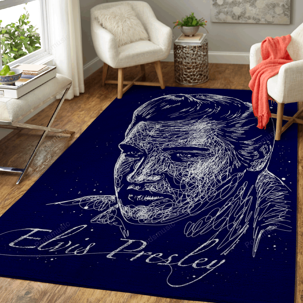 Elvis King Rock Roll Music – Navy Legend Art For Fans Area Rug Carpet