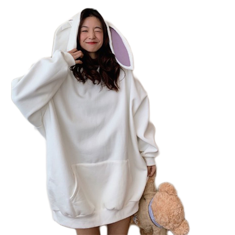 Women Cute Bunny Ear Long Sleeve Lovely Rabbit Tops Sweatshirt Hoodie Jacket Coats Oversized Sweatshirt 101A alx