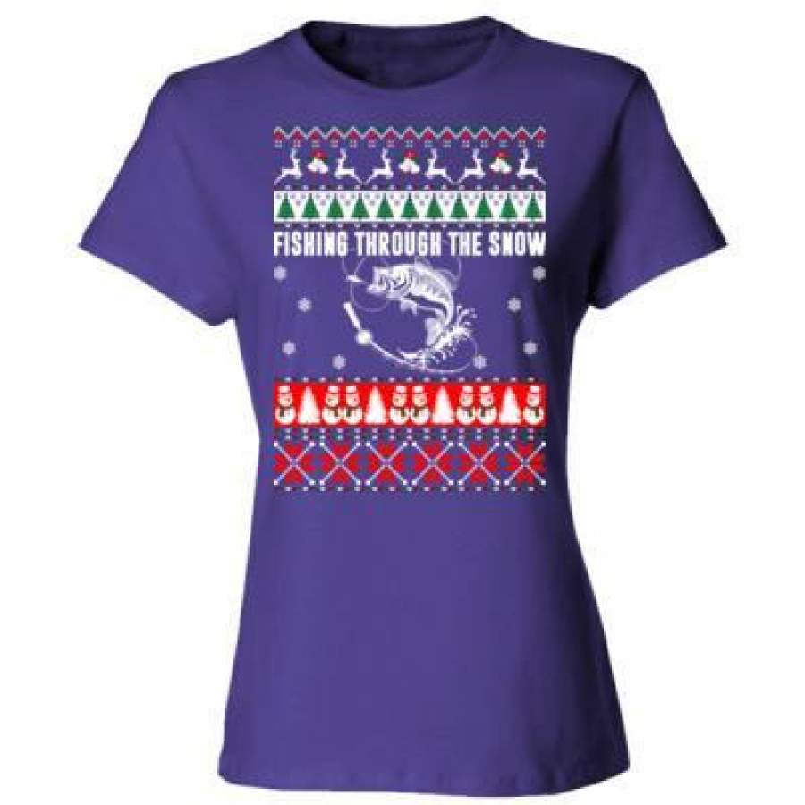 AGR Fishing Through The Snow Ugly Christmas Sweater – Ladies’ Cotton T-Shirt