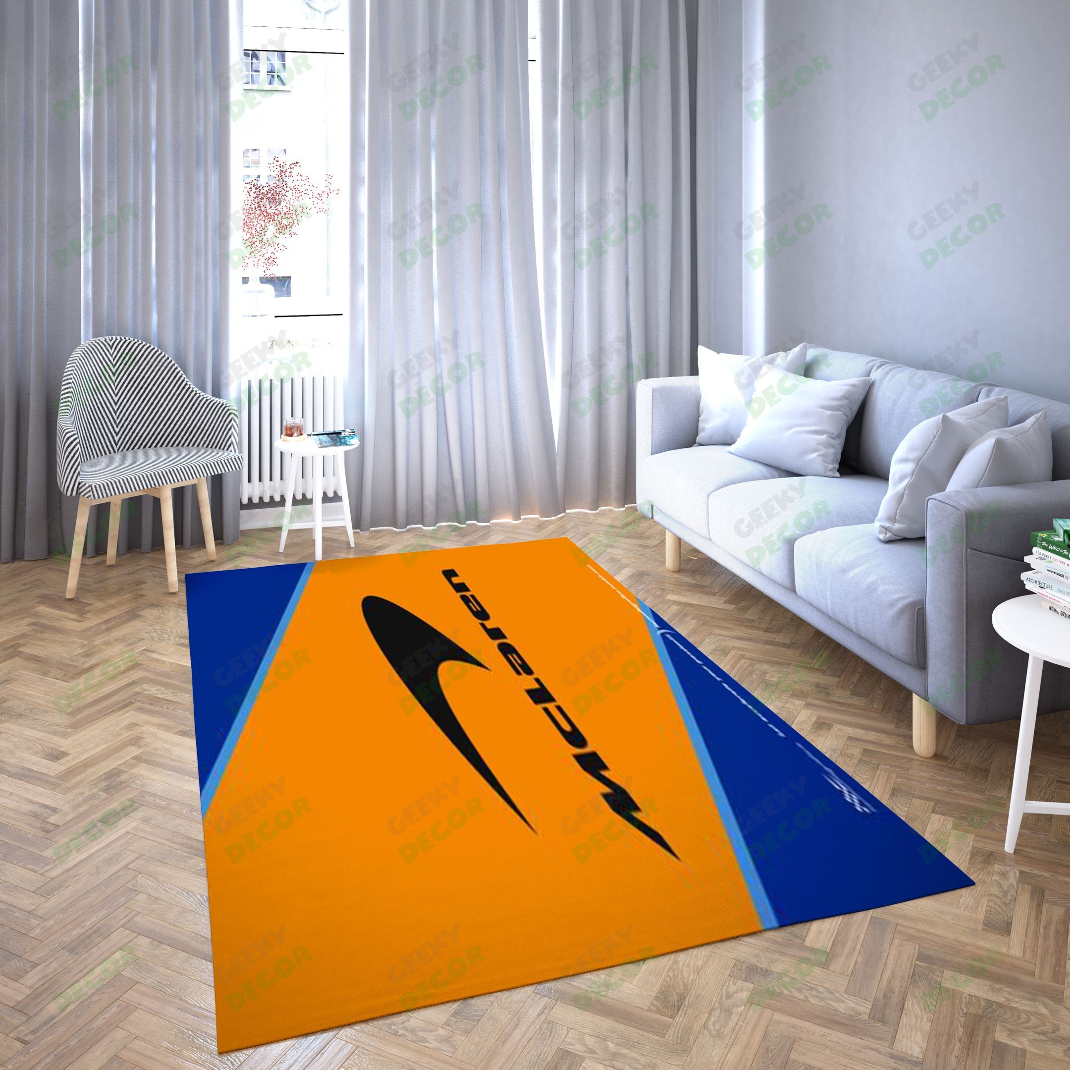 Mclaren Logo Yellow And Blue Carpet Living Room – Area Rug