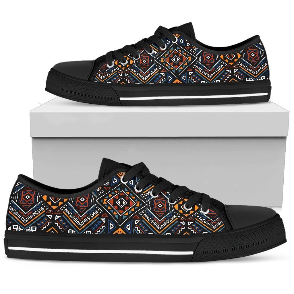 African Kente Print Low Top Personalized Shoes Custom Name, Text For Women, Men