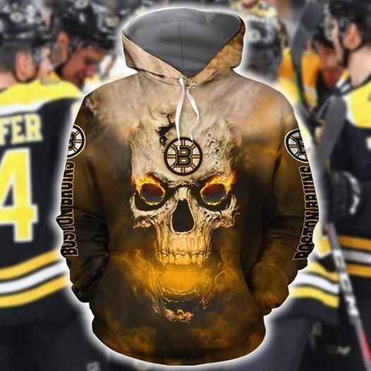 Boston Bruins Skull On Fire 3D Hoodie