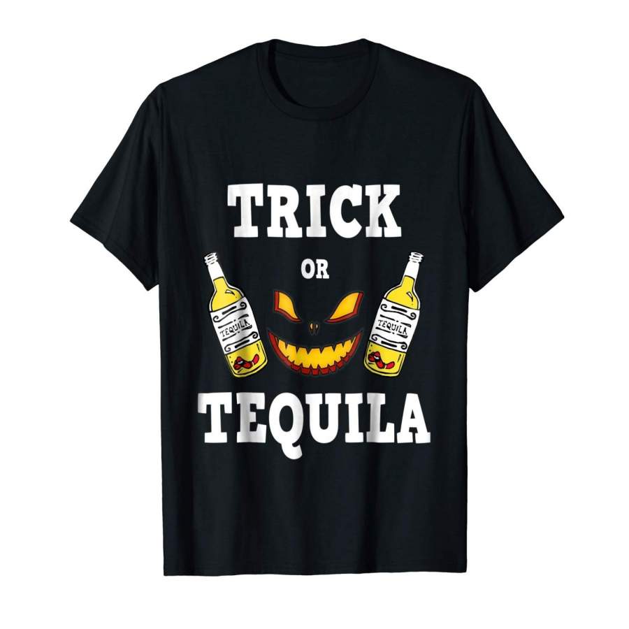 Trick or Tequila Shirt Funny Halloween Costume Men Short Sleeve T- Shirt