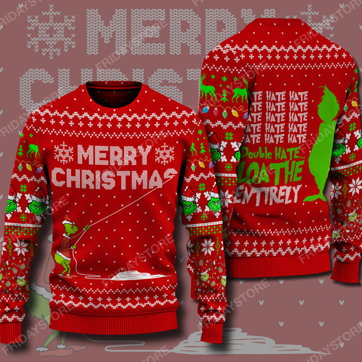 Unifinz The Grinch Ugly Sweater Double Hate Loathe Entirely Christmas Sweater Amazing The Grinch Sweater 2022