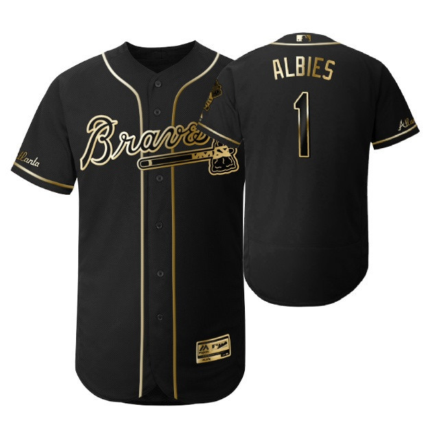 Atlanta Braves #1 Ozzie Albies MLB 2019 Golden Brandedition Black Jersey Gift For Braves Fans