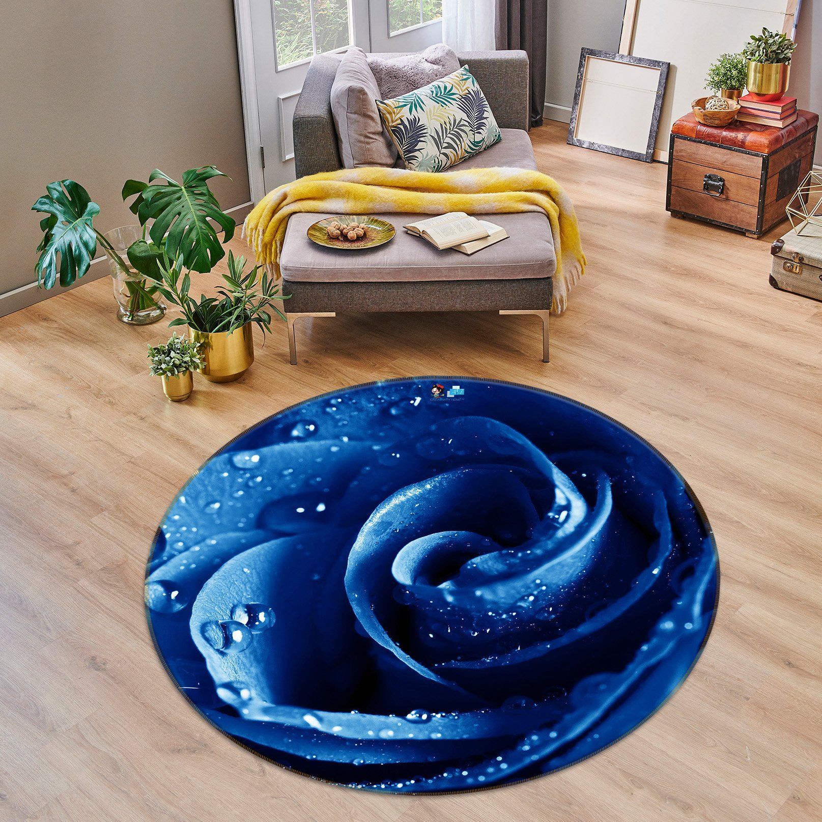 3D Blue Rose 72063 Round Rug – Round Carpet Home Decor