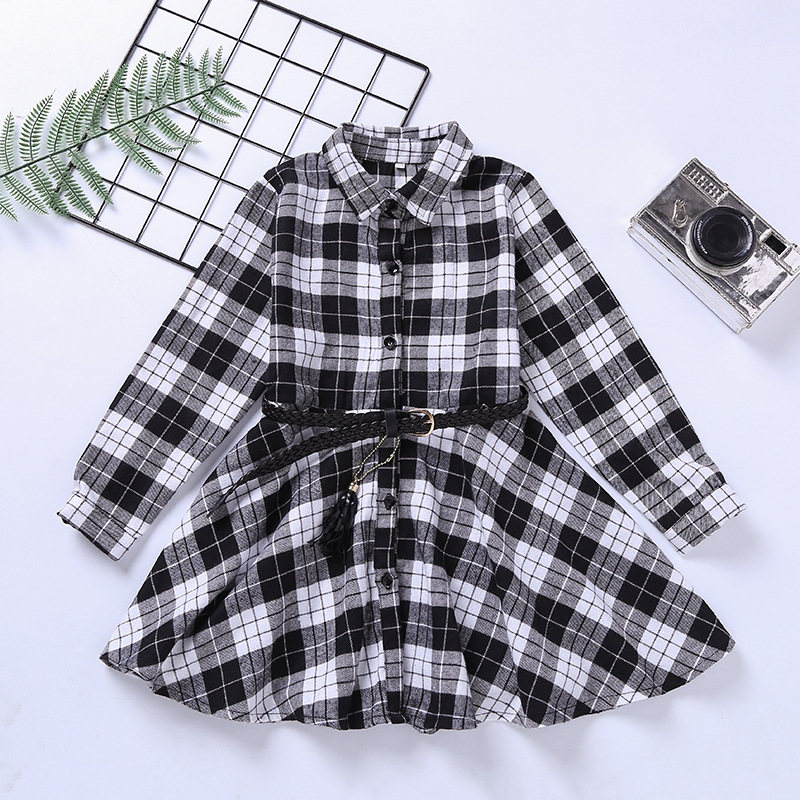 3 to 13 Years Elegant Girls Dresses Casual Long Sleeve Plaid Dress With Belt For Children Clothing Fashion Teenager Kids Dresses alx