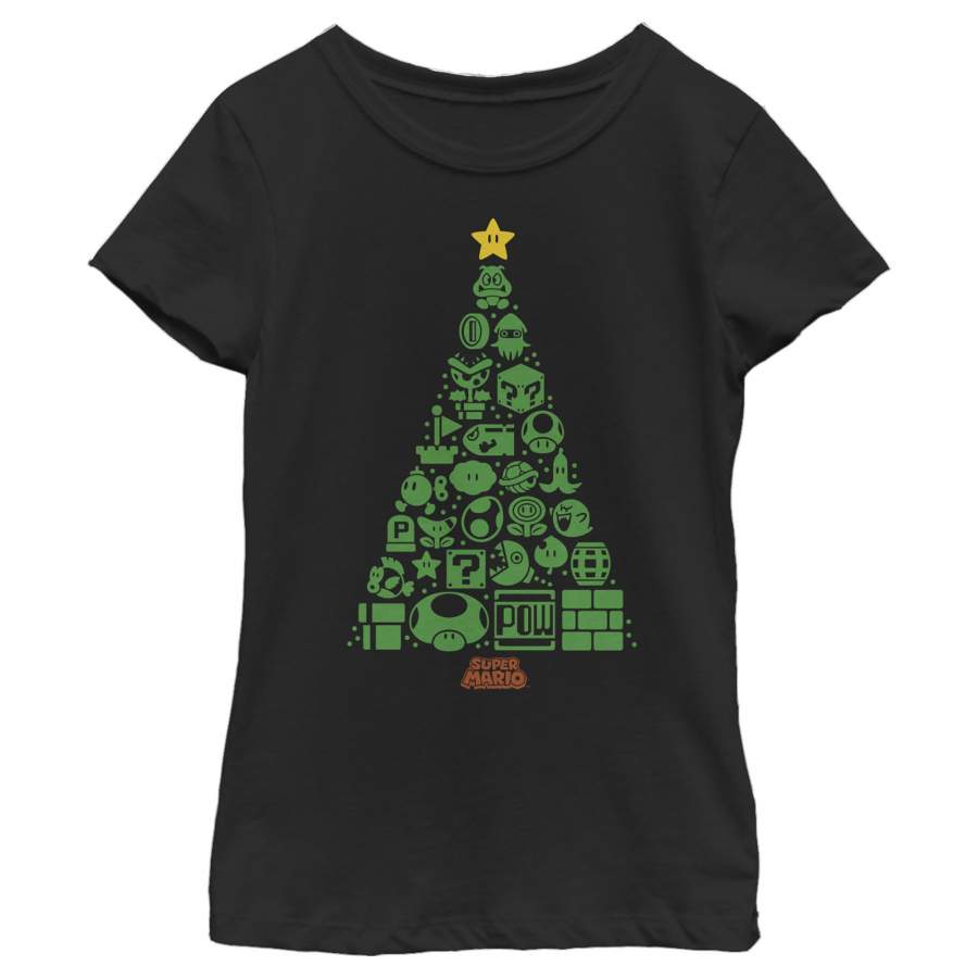 Nintendo Girl’s Christmas Tree Mosaic  T Shirt