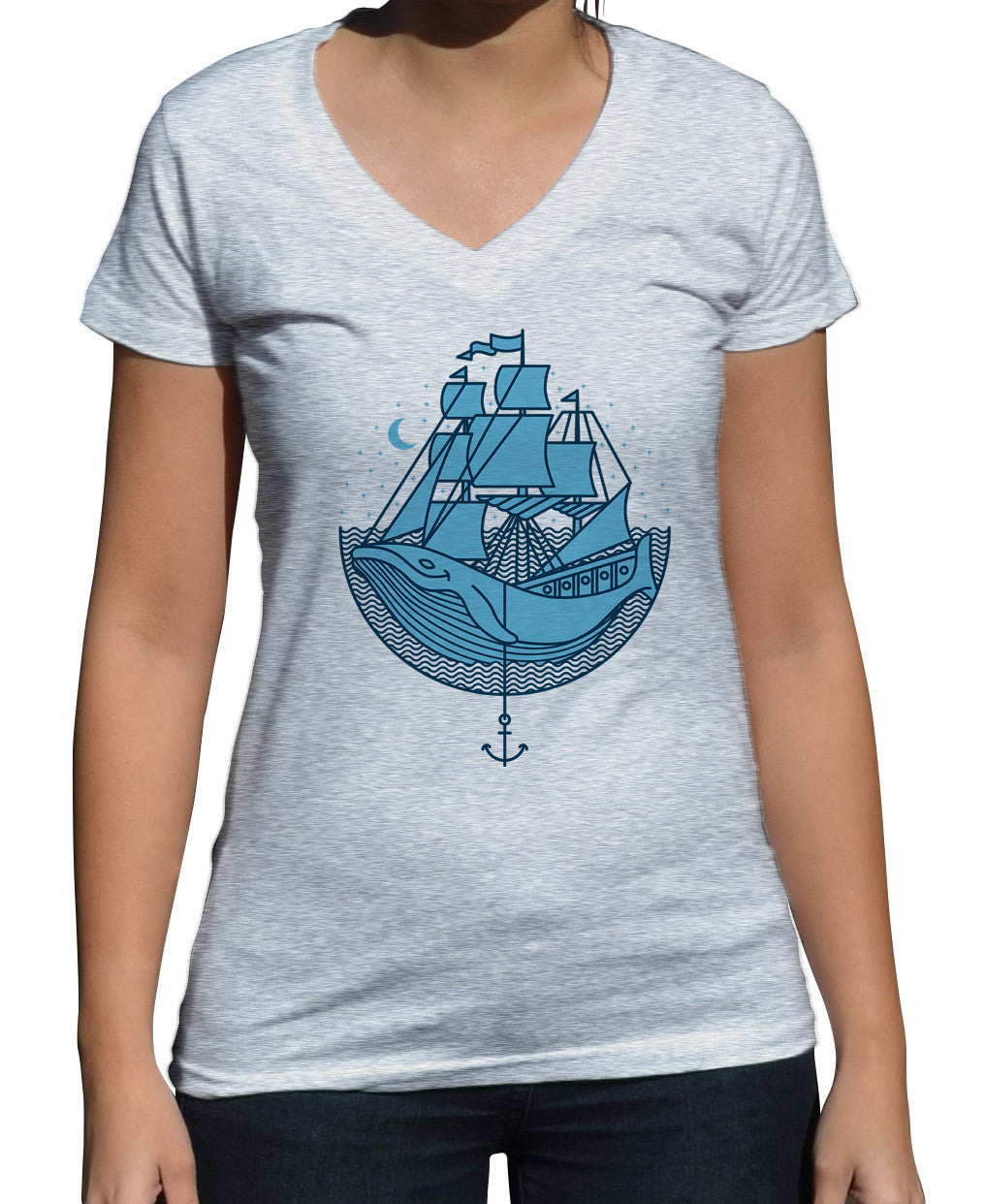 Women’S Whale Ship Vneck T-Shirt