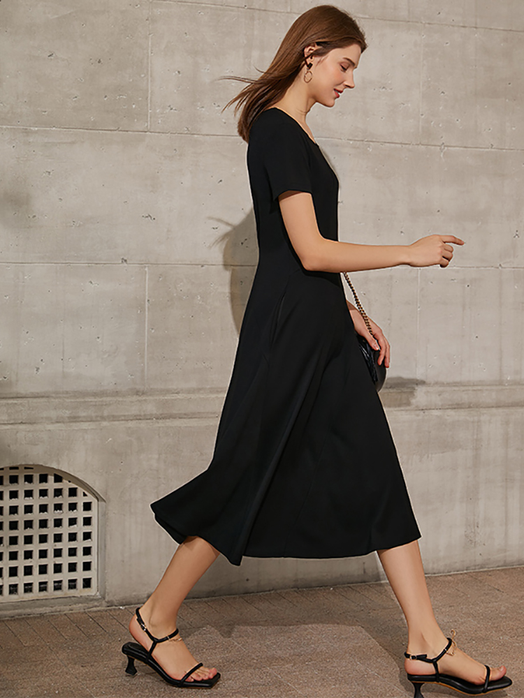 Amii Minimalism Summer New Fashion Dress For Women Offical Lady Solid Vneck Slim Fit Aline Women’s Summer Dress 12120095 alx