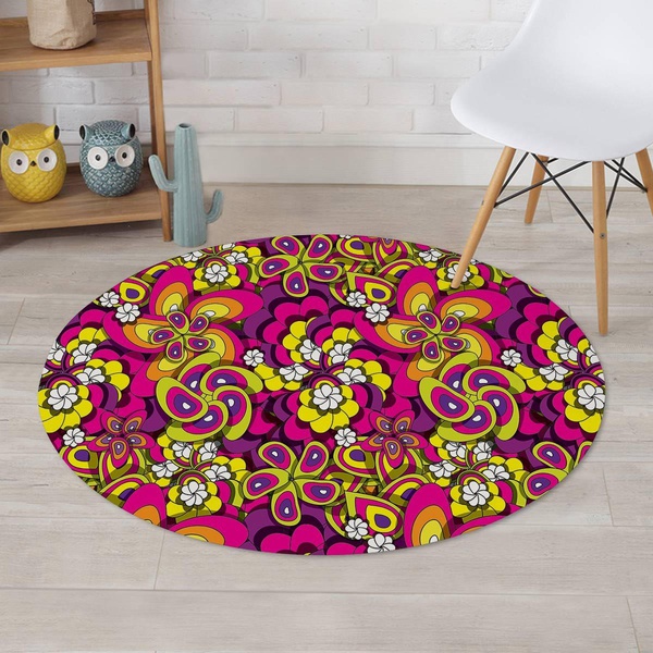 Floral Trippy Round Rug