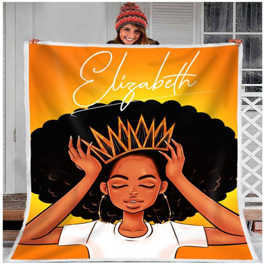 ZALOOO Personalized Name African American Queen Girl Blanket